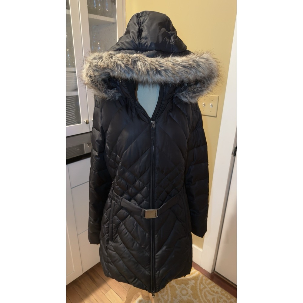 Eddie Bauer Women's Real Down-fill Parka Long Puffer Coat Faux Fur Hood‎ Black L - Picture 2 of 10